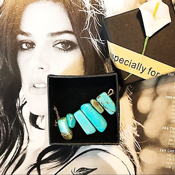 Natural Turquoise & 14K Gold Raw Stone Necklace - Picture 3 of 4