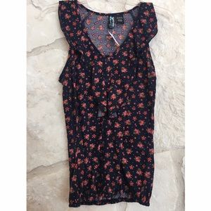 Floral Top with Ruffled Shoulders