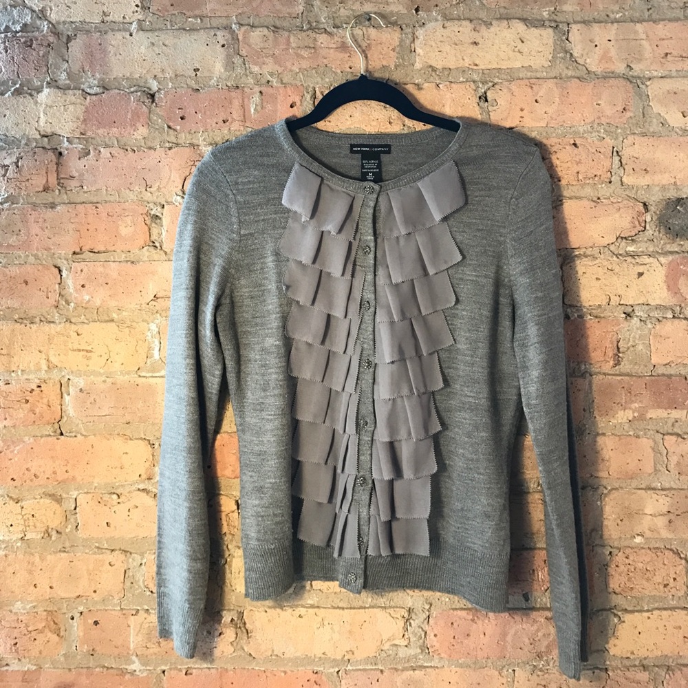 New York & Company Gray Button-up Sweater, Size M