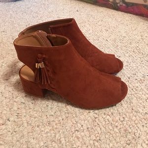 Brown open toe ankle booties