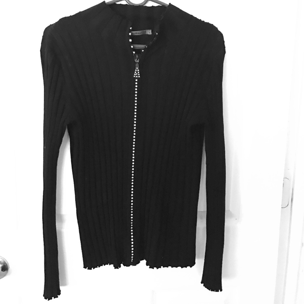 Cardigan with rhinestone zipper