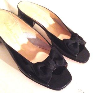 Ferragamo Patent Leather  Bow Slide Sandal