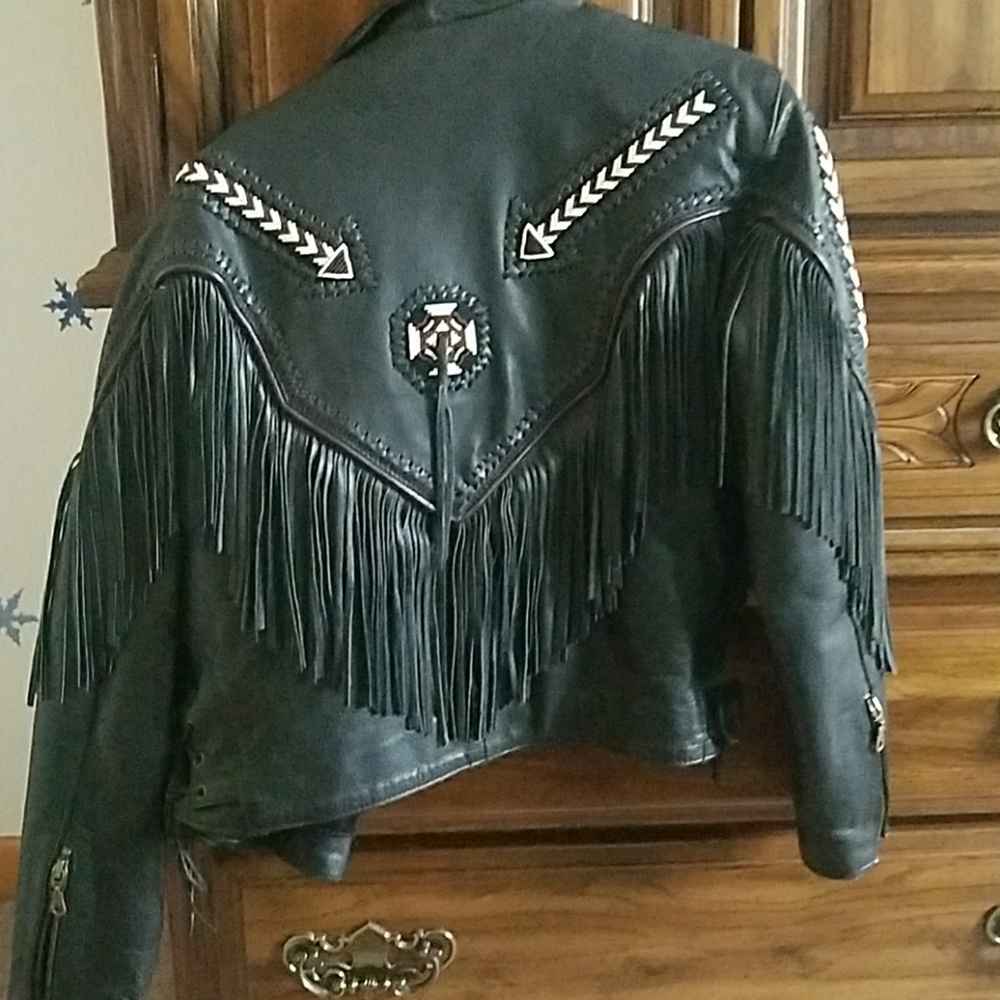 Womens fringed  leather biker jacket