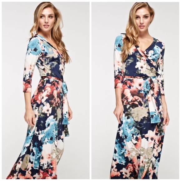 Navy Watercolor Floral Dress - Picture 2 of 2