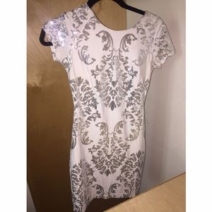 white and silver evening dress