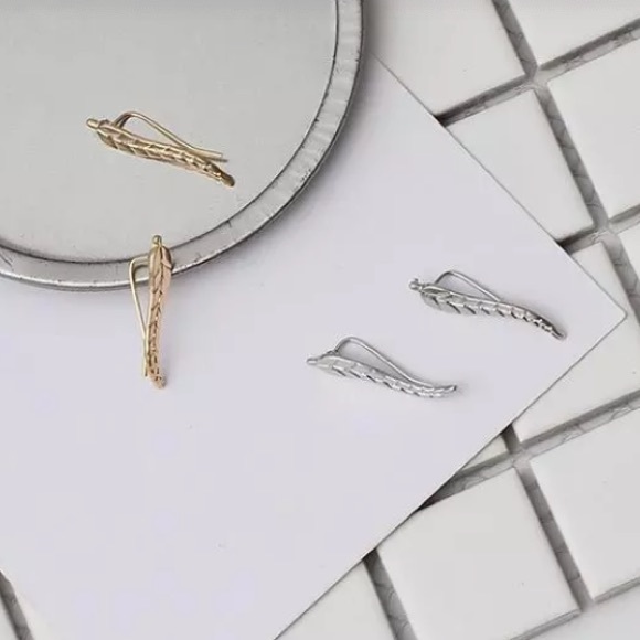 Silver/Gold/Rose Leaf Stud Earrings - Picture 3 of 3