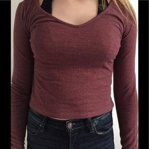 Ribbed maroon long sleeve crop top