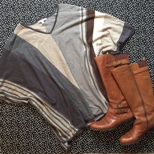 {CAbi} Striped Grey Oversized Poncho Sweater