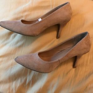 Tan Kitten Heel Suede Heels