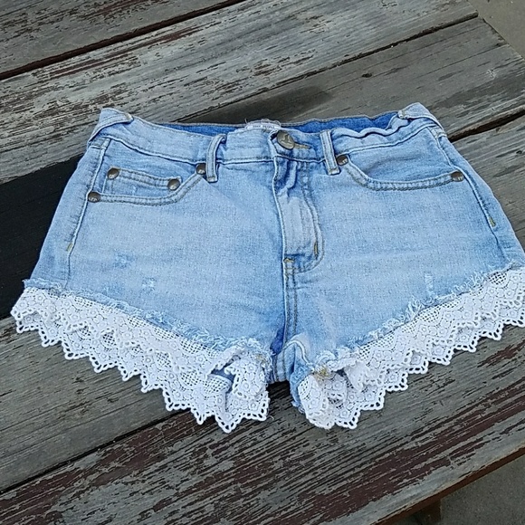Free People Lace Edge Denim Shorts - Picture 2 of 5