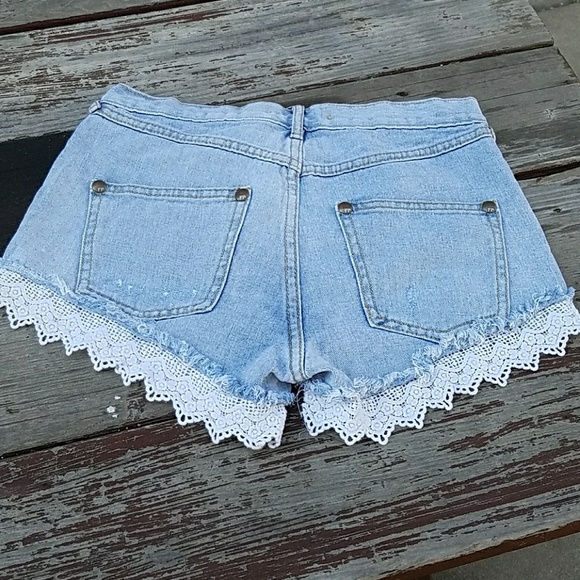 Free People Lace Edge Denim Shorts - Picture 3 of 5