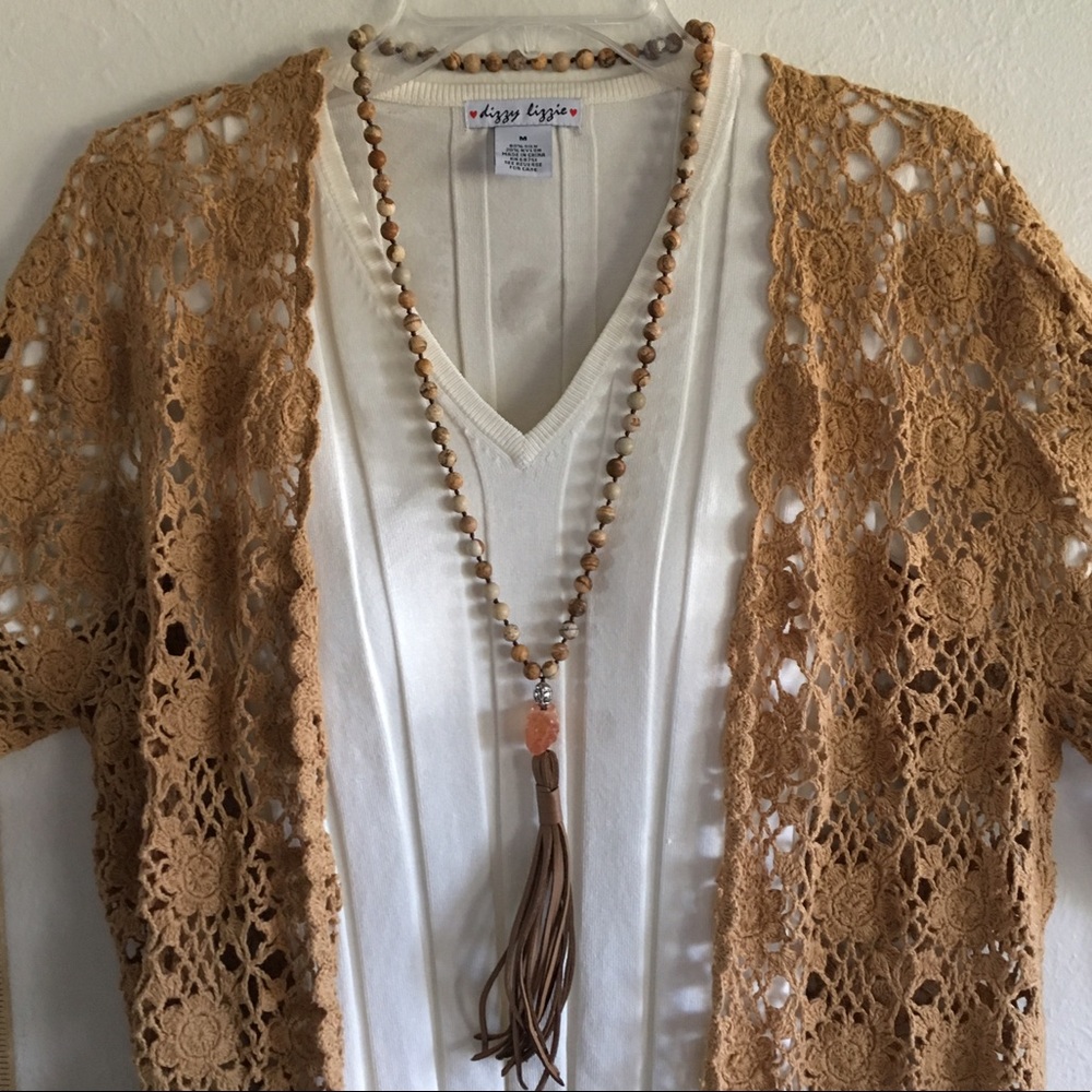 Long FAB jasper gemstone knotted necklace tassel!