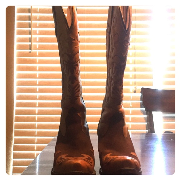 Brown boots with tan overlay by Lane Boot Co - Picture 2 of 3
