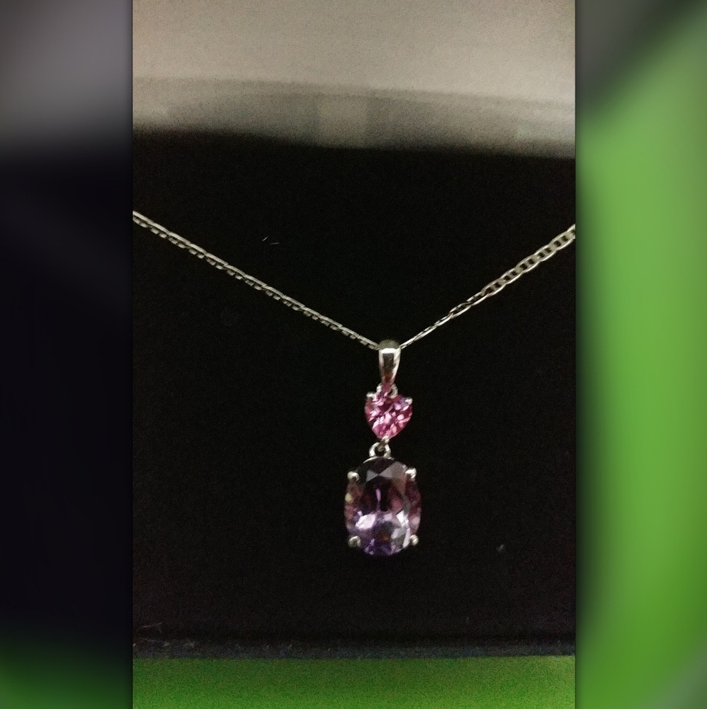 Genuine Amethyst & Pink Sapphire, Solid .925 SS