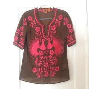 Tory Burch Pink/Brown Peacock Tory Tunic [size 12]