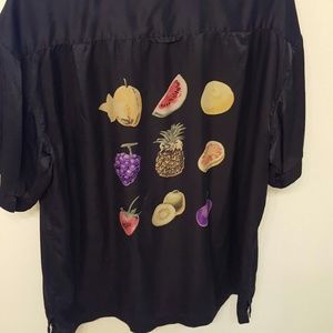 Black Silk Shirt with Tropical Accents L