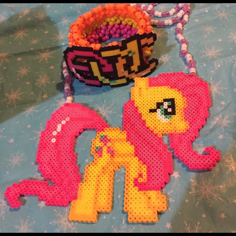 Bundle: EDC Cuff and Fluttershy Perler Necklace