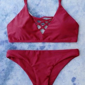 Red Cross Up Bikini Two Piece Set