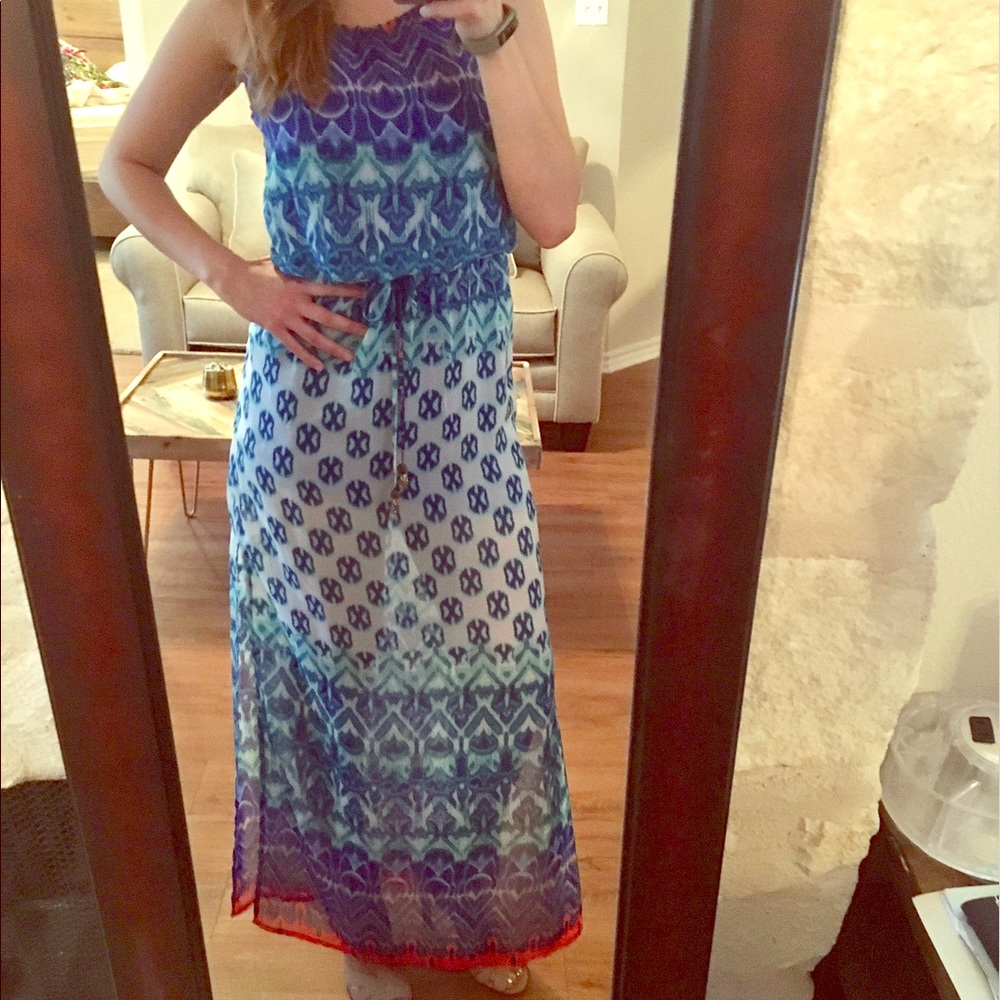 Multi color sheer halter maxi dress