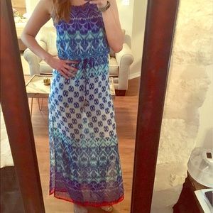 Multi color sheer halter maxi dress