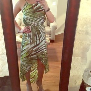 High low halter dress with palm leaves print