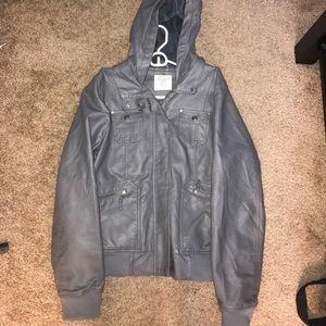 Women grey leather jacket