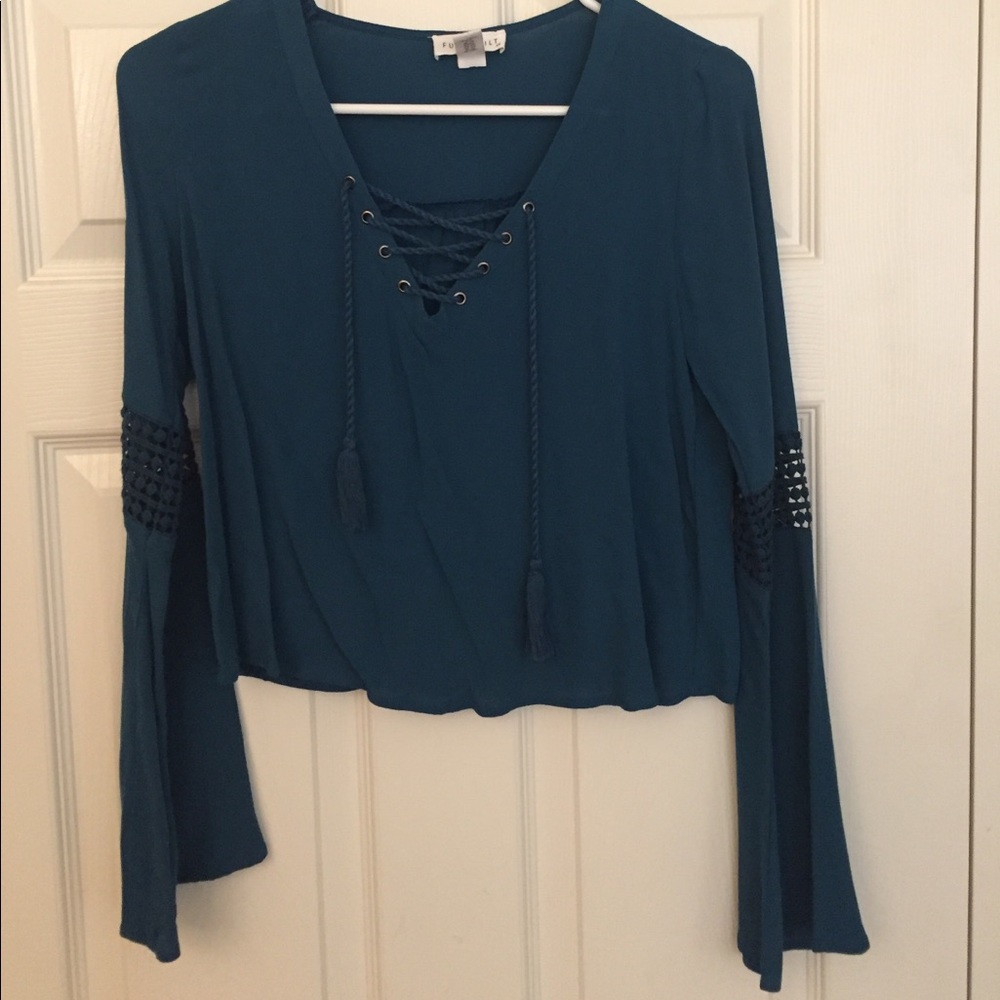 Lace up bell sleeve blouse