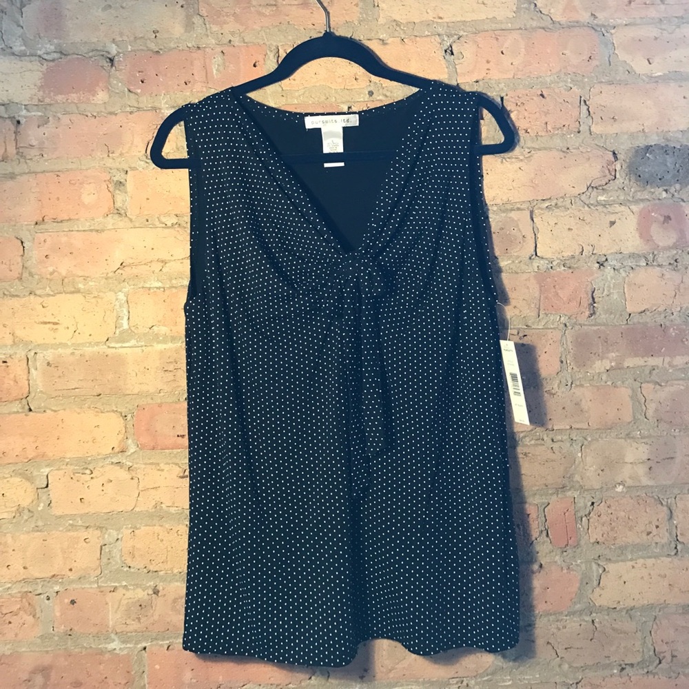 Pursuits, ltd. Black & White Polka Dot Tank,Size L