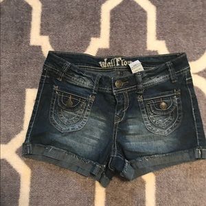 "Wall Flower" Dark Blue Denim Shorts