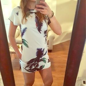 Palm print mini dress with side pockets