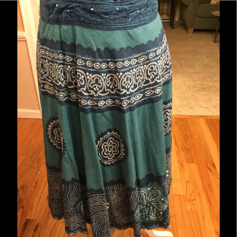 UNIQUE LIGHT & DARK TEAL/NAVY CIRCULAR AZTEC SKIRT