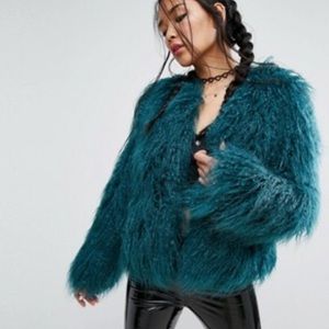Blue / teal faux fur batwing cardigan