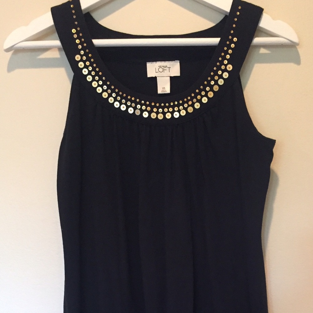 Ann Taylor Loft Black Dress with Beaded Neckline