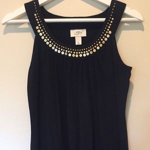 Ann Taylor Loft Black Dress with Beaded Neckline