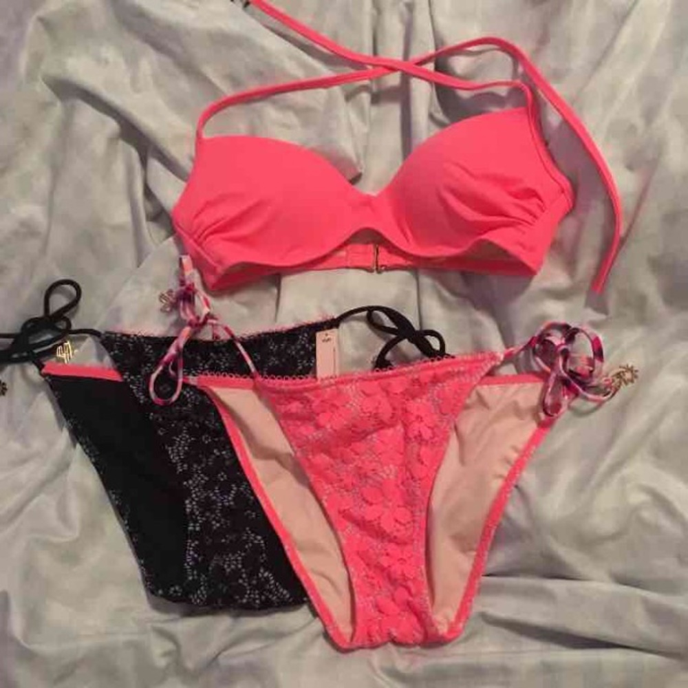 peach lace bikini set victoria's secret push up