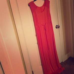 Cap sleeve coral and melon maxi dress