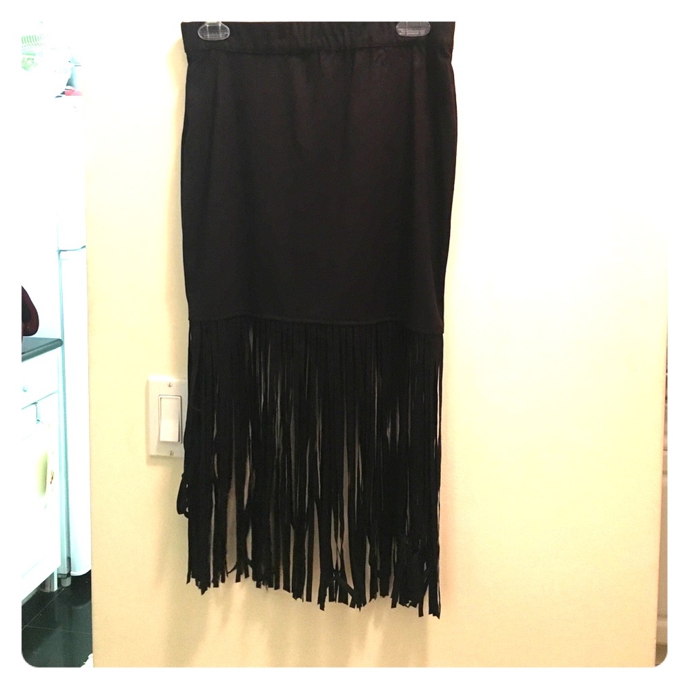 Black suede fringe bottom skirt