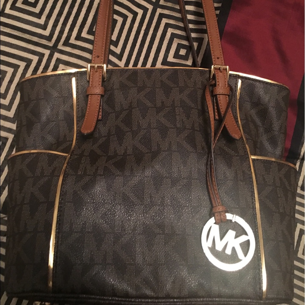 Michael Kors Jet Set Signature Logo Tote Brown