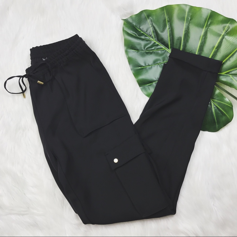 H&M Black Polyester Cargo Joggers