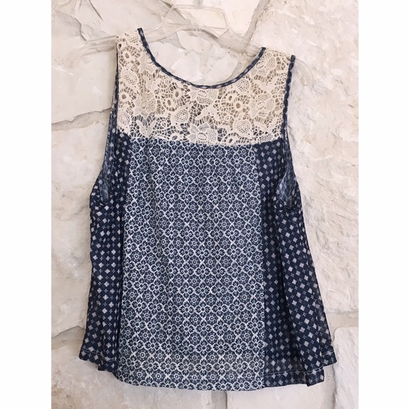 Boho Navy Blouse with Lace Shoulders - Picture 2 of 2