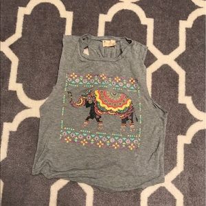 Gray Sleeveless Tank W/ Elephant Design