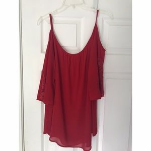 Red loose cold shoulder blouse