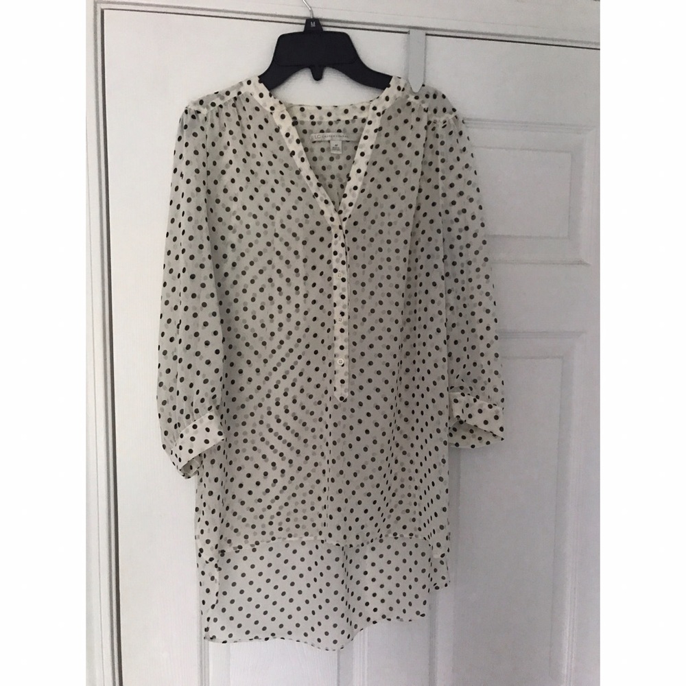 Lauren Conrad white blouse with black polka dots