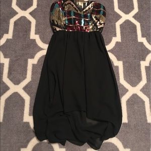 "Deb" Black Strapless Dress W/ Multicolor Sequin