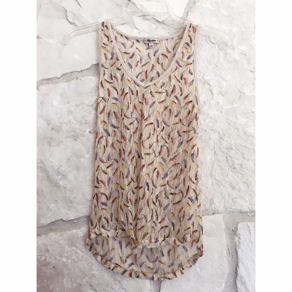 Feather Patterned Sheer Tank Top