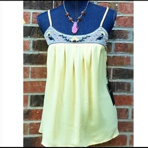 NEW LOVE STITCH Medium Yellow Embroidered Tank Top