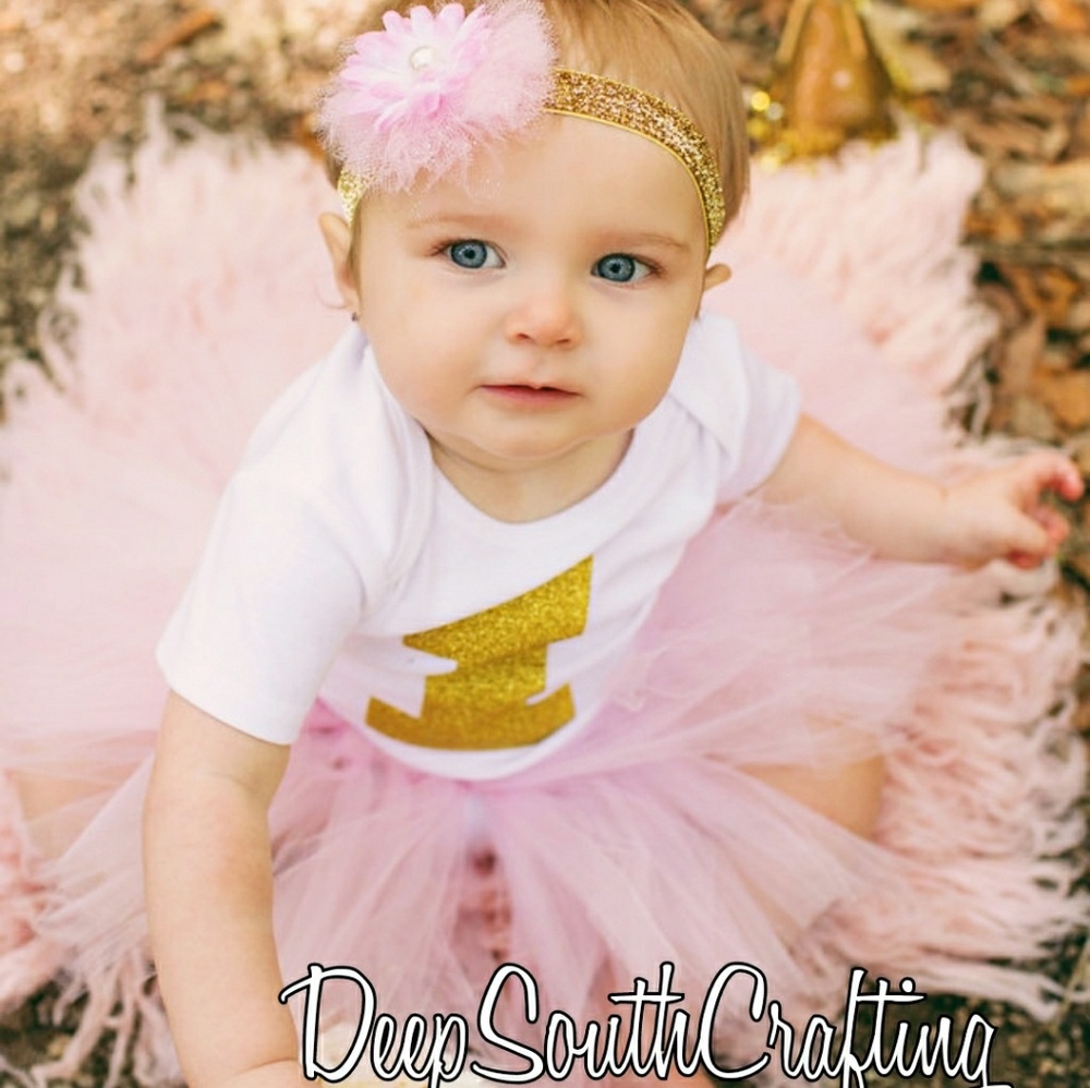 Baby girl birthday outfit tutu onesie glitter gold