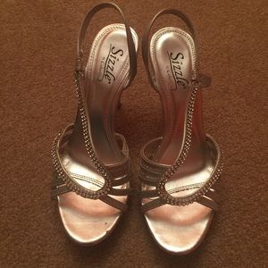 Silver High Heels with Rhinestones