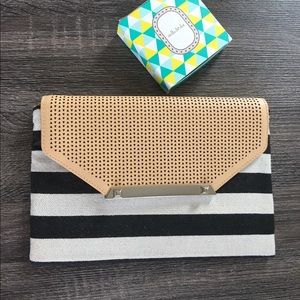 Stella and Dot City Slim Clutch Black/Cream Stripe