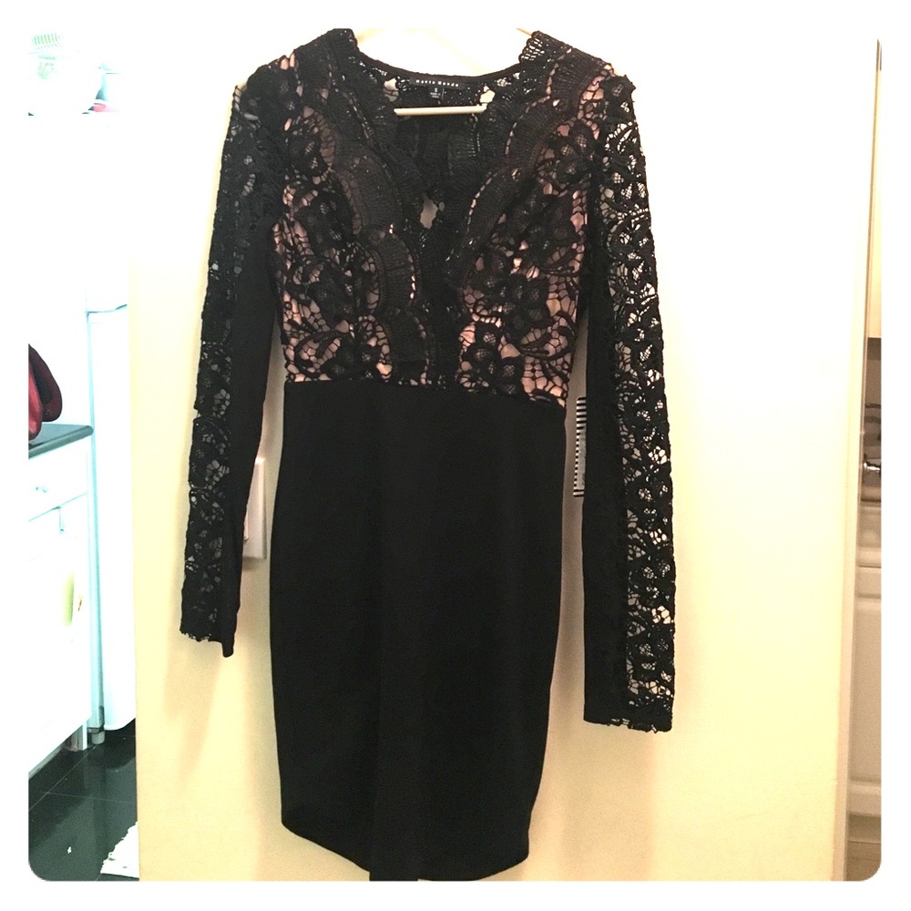 Lace sleeve and bodice bodycon dress